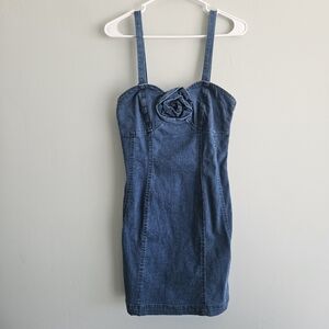 Mini Jean Dress Denim Rose Strappy Summer Dress Country Vibe